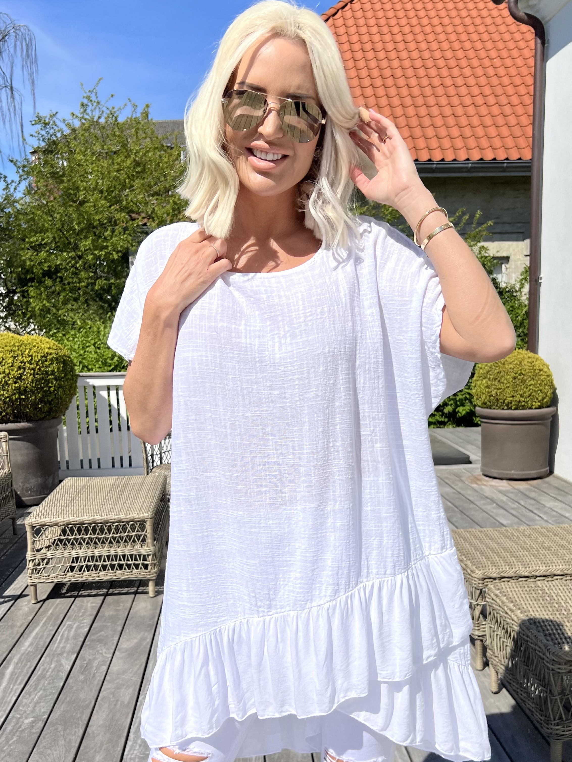 Elba - Tunika i forskudt længde med flæser